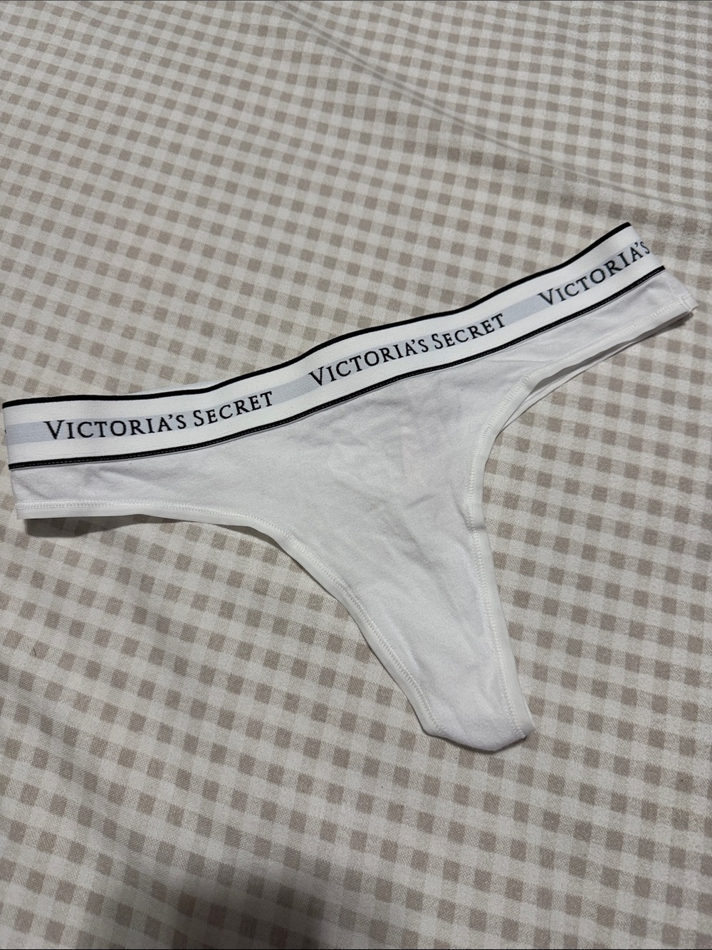 Victoria's Secret White Logo Elastic Thong